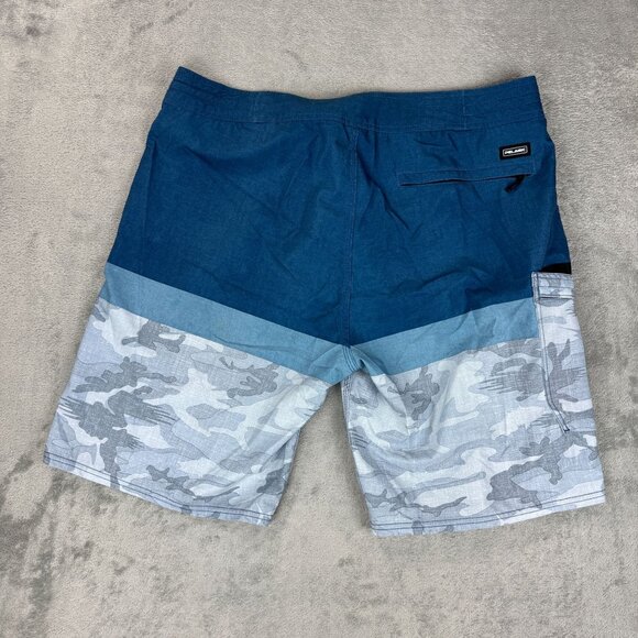 Pelagic High Performance Board Shorts Cargo Pocket Blue Camo Stretch Swim Trunks - Picture 2 of 11